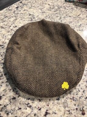 NWT Man of Aran Ireland Flat Cap brown chevron design.  Made in Ireland.